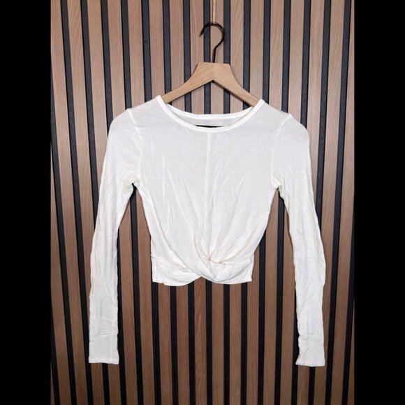 ALO Top XS Womens White Cover Long Sleeve Cropped Twist Front Ribbed - Picture 1 of 6